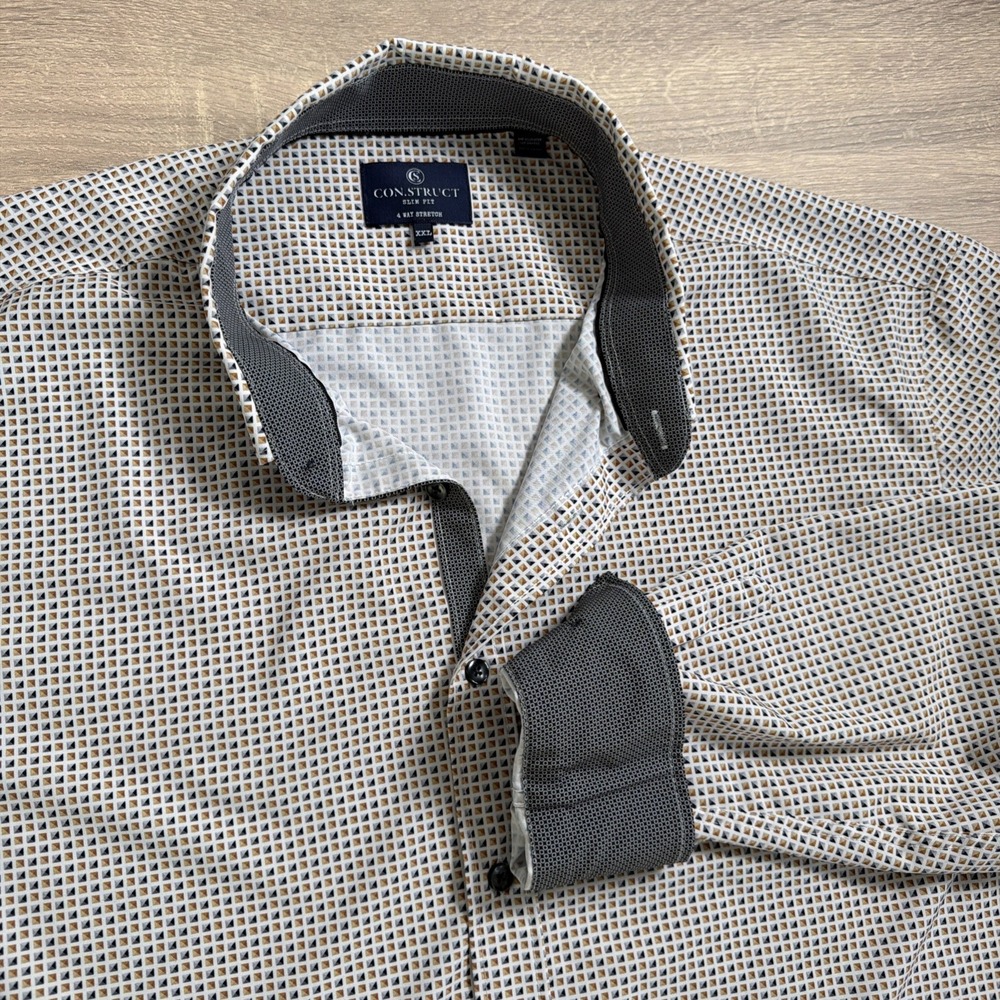 Con.Struct XXL Mens Shirt 4 Way Stretch Geometric‎ Design Slim Poly Spandex